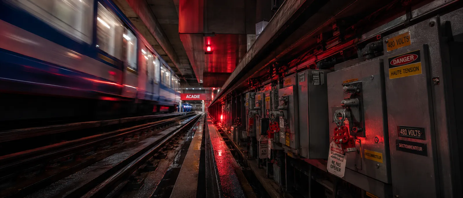 Cadenassage haute tension dans un tunnel du métro de Montréal — station Acadie